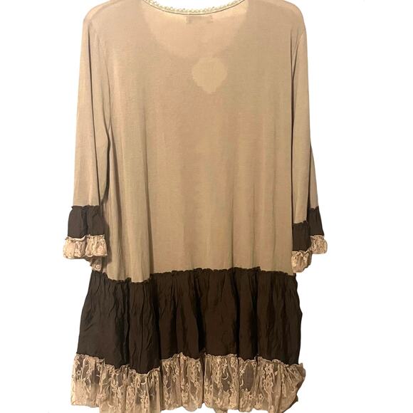 PAISLEY VINE LONG SLV RND NECK MIDI BOHEMIAN DRESS, WOMENS, 2XL, TAN/BROWN, LACE - Picture 5 of 11